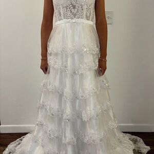 Elegant White Lace Tiered Gown